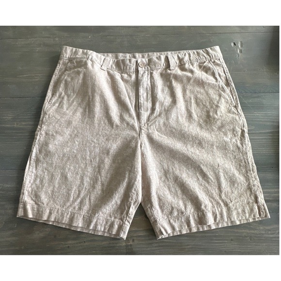 Roundtree & Yorke Other - Roundtree Yorke Khaki Flat Front Linen Blend Shorts Mens Size 42W